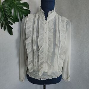 Isabella Rodriguez Cottage Sheer Ruffle Button Blouse